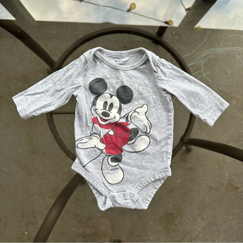 Disney Jumping Beans Vintage Mickey Mouse Long Sleeve Bodysuit in Gray - 3 Month